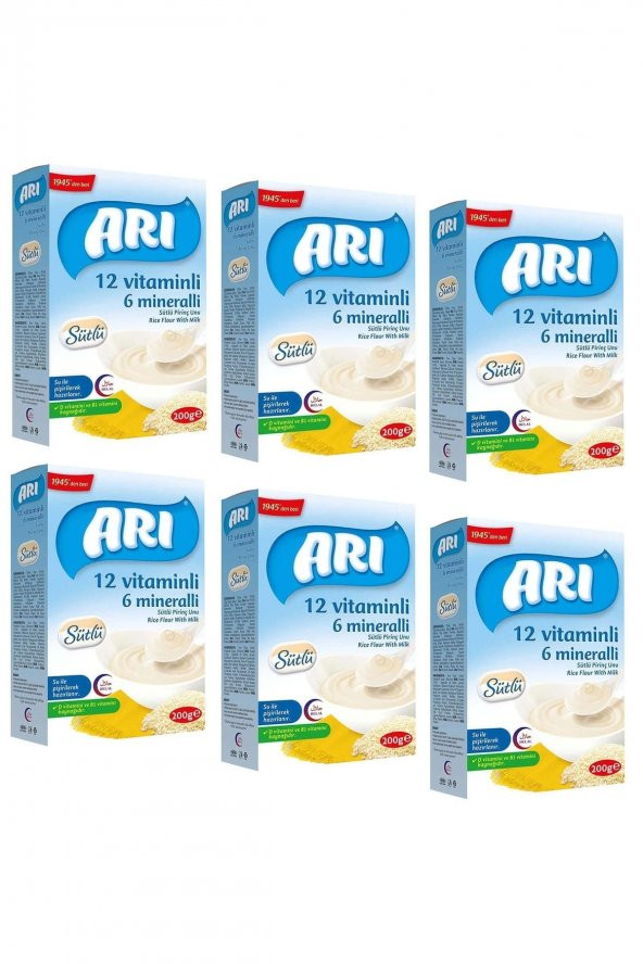 ARI Mama 12 Vitaminli 6 Mineralli Sütlü Pirinç Unu 200 Gr 6 Adet