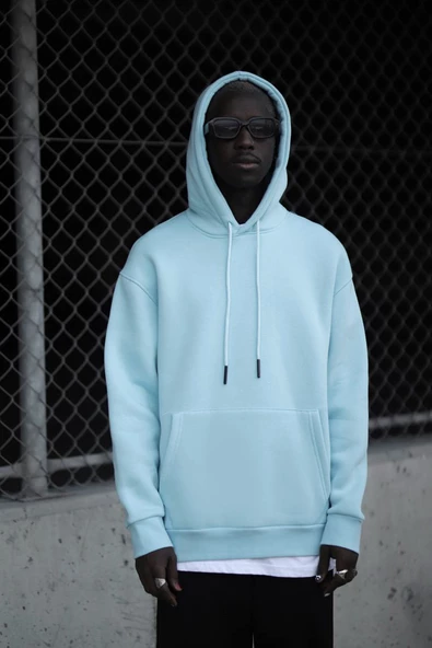 Kapşonlu 3 İplik Kalın İçi Polarlı Oversize Kangru Cepli Erkek Sweatshirt - 3