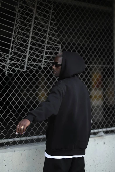 Kapşonlu 3 İplik Kalın İçi Polarlı Oversize Kangru Cepli Erkek Sweatshirt - 10