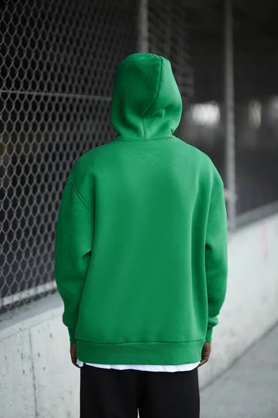 Kapşonlu 3 İplik Kalın İçi Polarlı Oversize Kangru Cepli Erkek Sweatshirt - 6