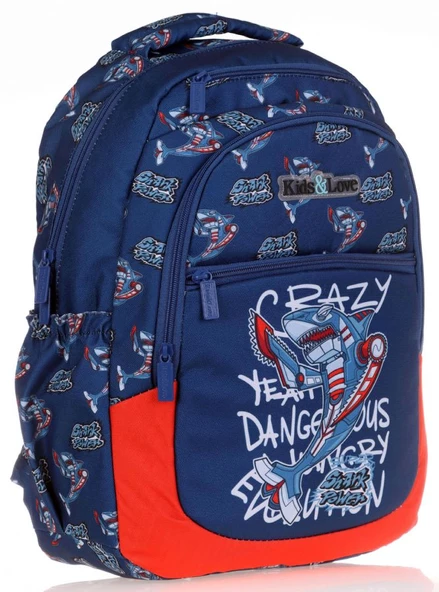 Kaukko Lacivert Kırmızı Mekanik Köpekbalığı İlkokul Sırt Çantası ve Kalemlik Seti - Erkek Çocuk - Resim 2