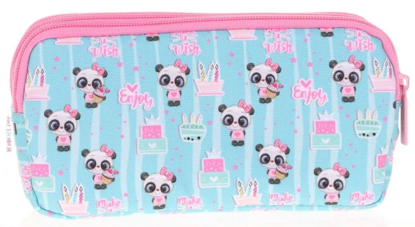 Kids&Love Üç Bölmeli Kız Çocuk Kalem Çantası - Pembe Panda - Resim 2