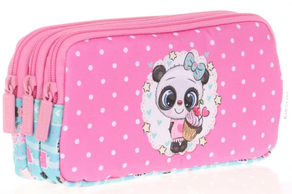 Kids&Love Üç Bölmeli Kız Çocuk Kalem Çantası - Pembe Panda ürün görseli