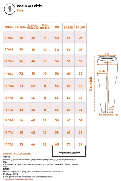 Kız Çocuk Fitilli Yüksek Bel Toparlayici Uzun Spor & Günlük Tayt - 10
