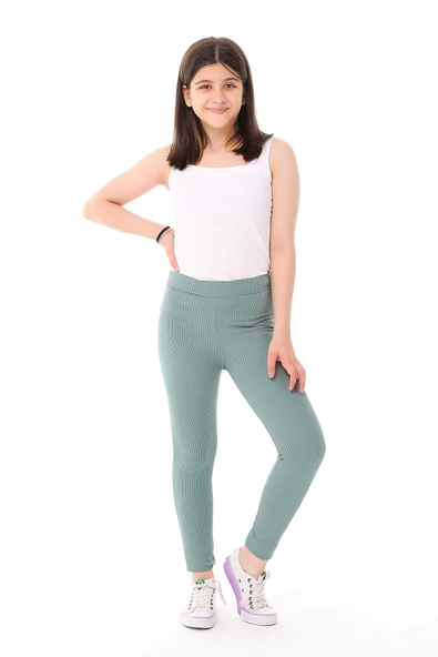 Kız Çocuk Fitilli Yüksek Bel Toparlayici Uzun Spor & Günlük Tayt - 6