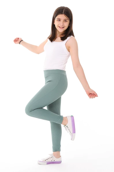 Kız Çocuk Fitilli Yüksek Bel Toparlayici Uzun Spor & Günlük Tayt - 7