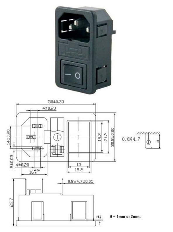 Poket Soket Şase Tip Erkek Anahtarlı Sigortalı Kulaksız IC-214A