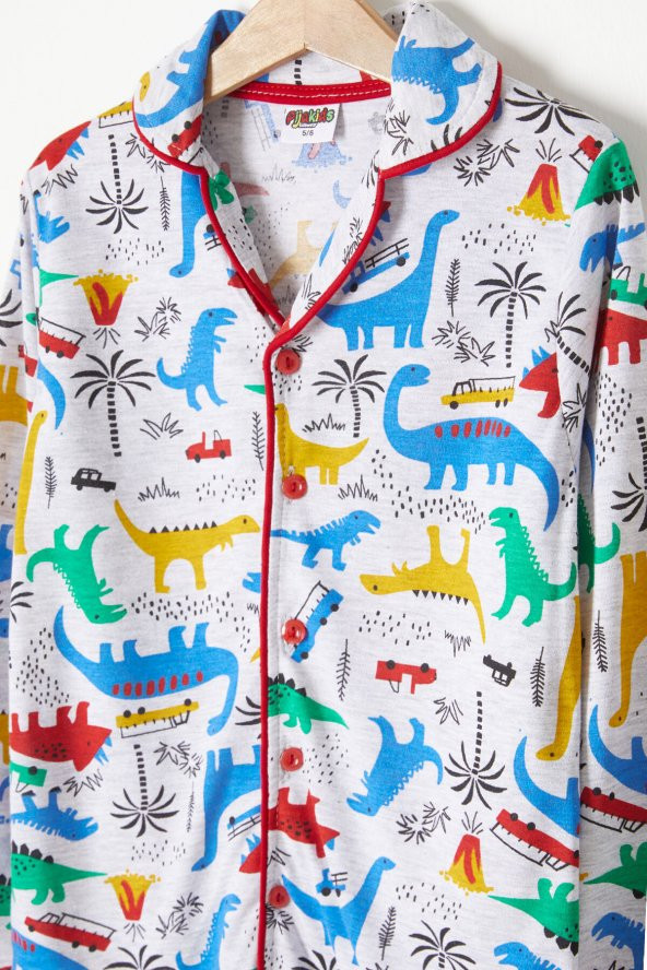 Dinozor Desenli Göz Bantlı Erkek Çocuk Pijama Takımı 16327 - 2