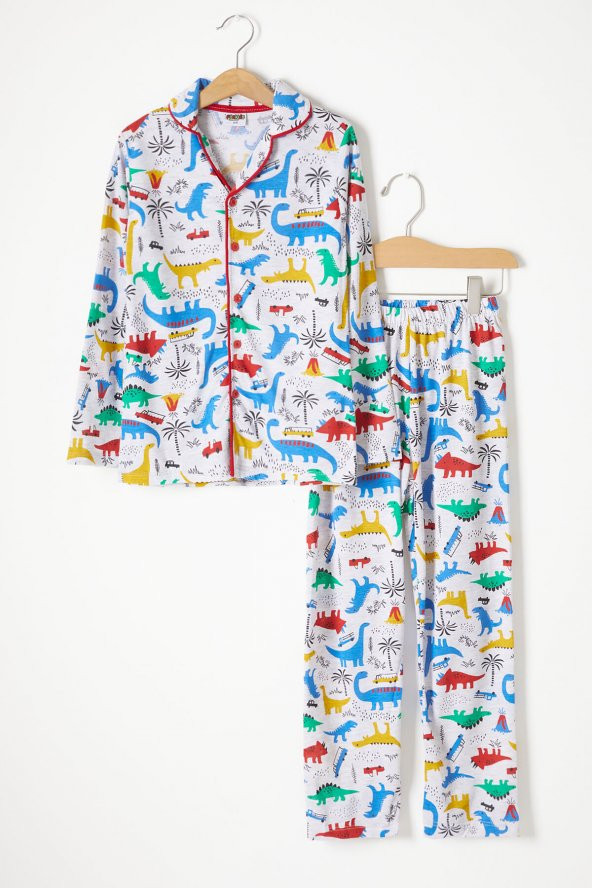 Dinozor Desenli Göz Bantlı Erkek Çocuk Pijama Takımı 16327 - 1