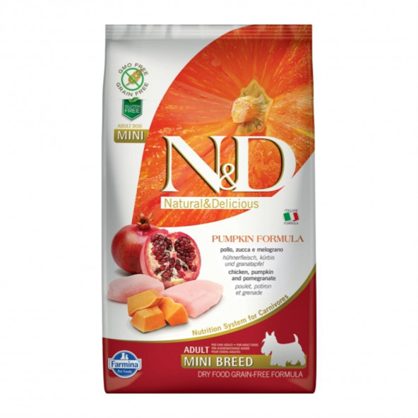 N&D Pumpkin Tahılsız Bal Kabaklı, Tavuk Etli Ve Narlı Ufak Irk Yetişkin Köpek Maması 2.5Kg