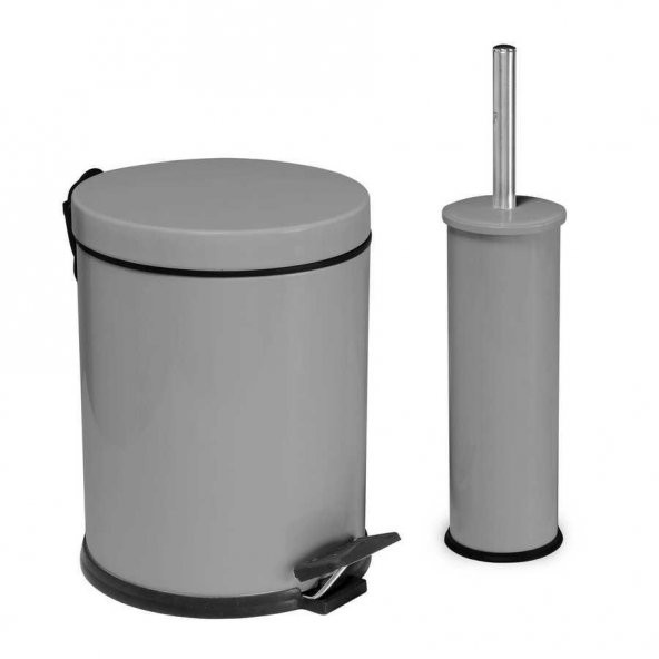 Rossel Premium 2li Banyo Seti Çöp Kovası ve Fırça Gri Renkli-477G