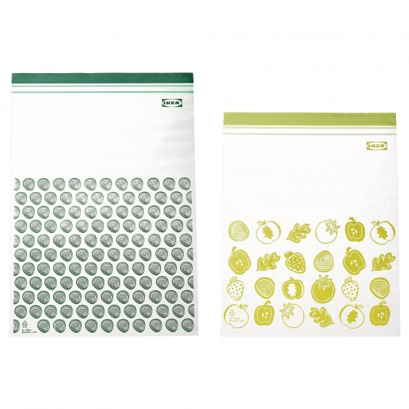 Kilitlenebilir Buzdolabı Poşeti MeridyenDukkan Yeşil Renk 1.6 lt x 4.5 lt, 30 Adet Desenli Saklama Poşeti