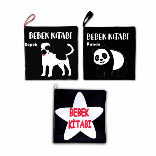 3 Kitap  Siyah-Beyaz Evcil, Vahşi Hayvanlar ve Bebek Kumaş Sessiz Kitap T060 T137 T138 - Bez Kitap ürün görseli 1