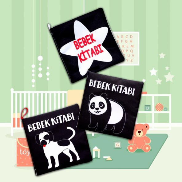 3 Kitap  Siyah-Beyaz Evcil, Vahşi Hayvanlar ve Bebek Kumaş Sessiz Kitap T060 T137 T138 - Bez Kitap - Resim 5