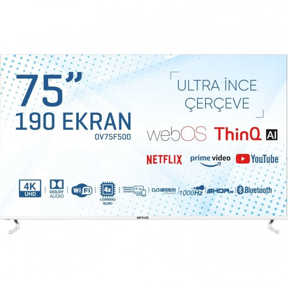 Onvo OV75F500 Frameless 4K Ultra HD 75" 190 Ekran Uydu Alıcılı Smart LED TV