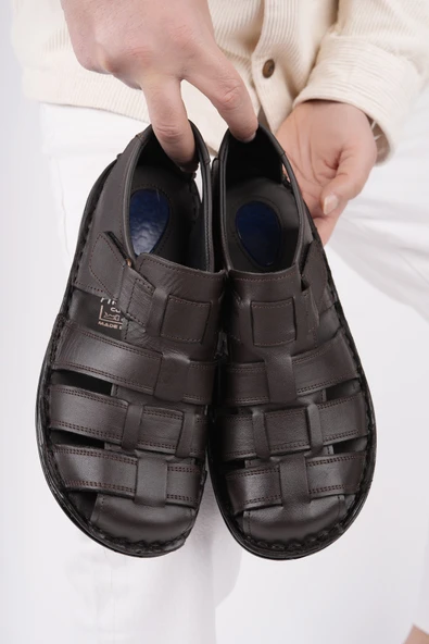 Muggo Edinburg Garantili Erkek Günlük Hakiki Deri Rahat Yumuşak Taban Ortopedik Sandalet - 6