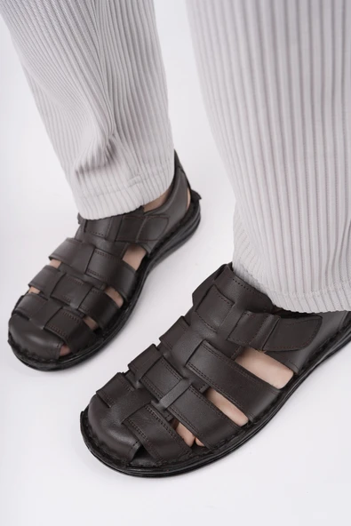 Muggo Edinburg Garantili Erkek Günlük Hakiki Deri Rahat Yumuşak Taban Ortopedik Sandalet - 5