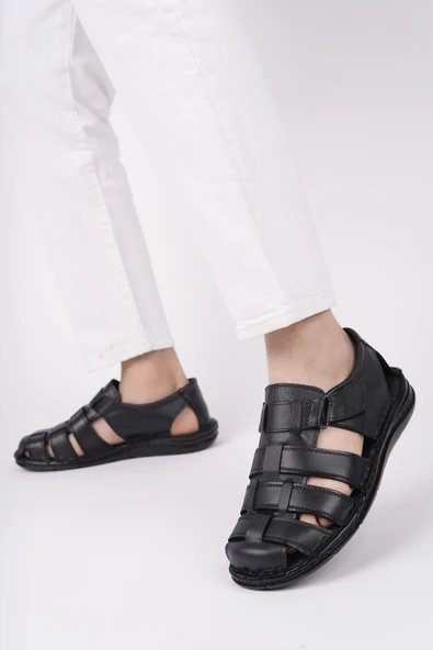 Muggo Edinburg Garantili Erkek Günlük Hakiki Deri Rahat Yumuşak Taban Ortopedik Sandalet - 10