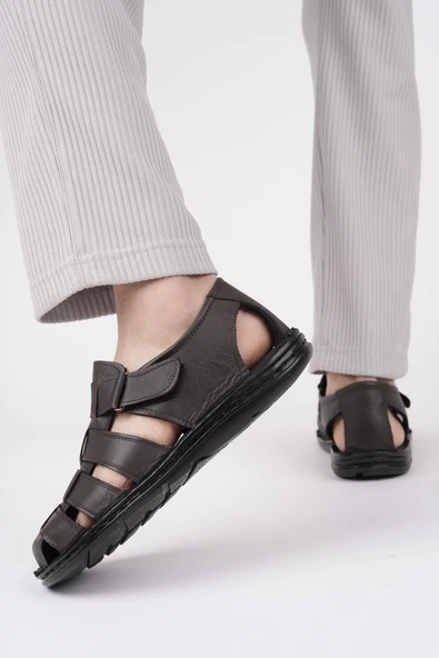 Muggo Edinburg Garantili Erkek Günlük Hakiki Deri Rahat Yumuşak Taban Ortopedik Sandalet - 3