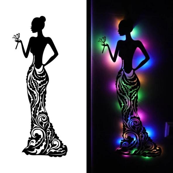 Veraart Işıklı Çiçekli Kadın Temalı Tablo Bloom Dekoratif Gece Lambası 85 cm - 2