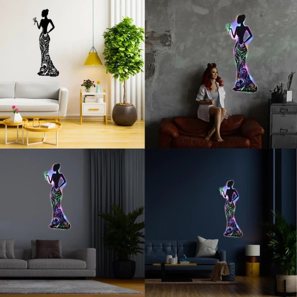 Veraart Işıklı Çiçekli Kadın Temalı Tablo Bloom Dekoratif Gece Lambası 85 cm - 3