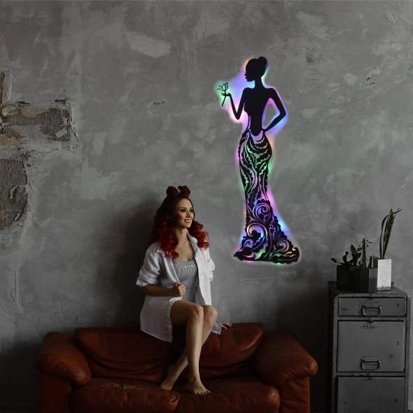 Veraart Işıklı Çiçekli Kadın Temalı Tablo Bloom Dekoratif Gece Lambası 85 cm - 5