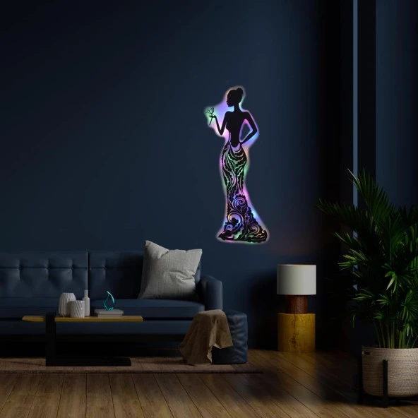 Veraart Işıklı Çiçekli Kadın Temalı Tablo Bloom Dekoratif Gece Lambası 85 cm - 6