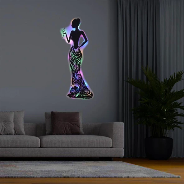 Veraart Işıklı Çiçekli Kadın Temalı Tablo Bloom Dekoratif Gece Lambası 85 cm - 7