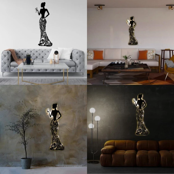 Veraart Işıklı Çiçekli Kadın Temalı Tablo Bloom Dekoratif Gece Lambası 85 cm - 11