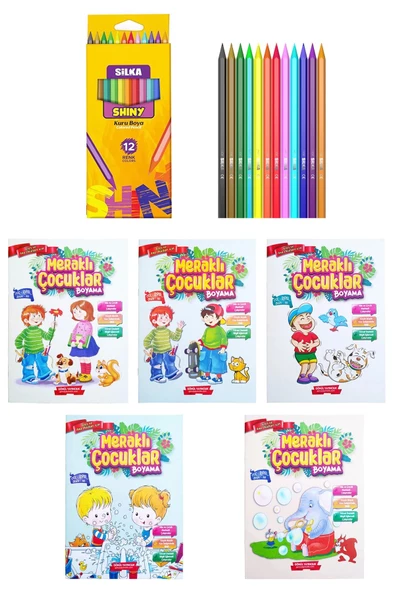 Kreş ve Anaokulu İçin Eğitici Etkinlik Seti 5 Farklı Boyama Kitabı 160 Syf Silka Kuruboya Seti 12li