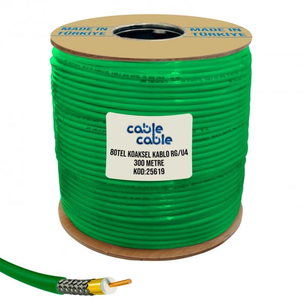 ANTEN KABLOSU RG6/U4 1.02MM 80TEL GOLD 300MT YEŞİL CABLECABLE