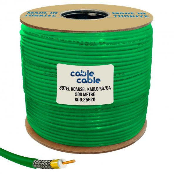 ANTEN KABLOSU RG6/U4 1.02MM 80TEL GOLD 500MT YEŞİL CABLECABLE