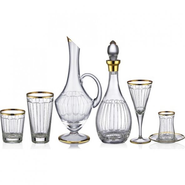 Kcd Zerafet Altın 61 Parça Cam Sofra Sunum Çeyiz Seti Su Bardak Takımı - Resim 2
