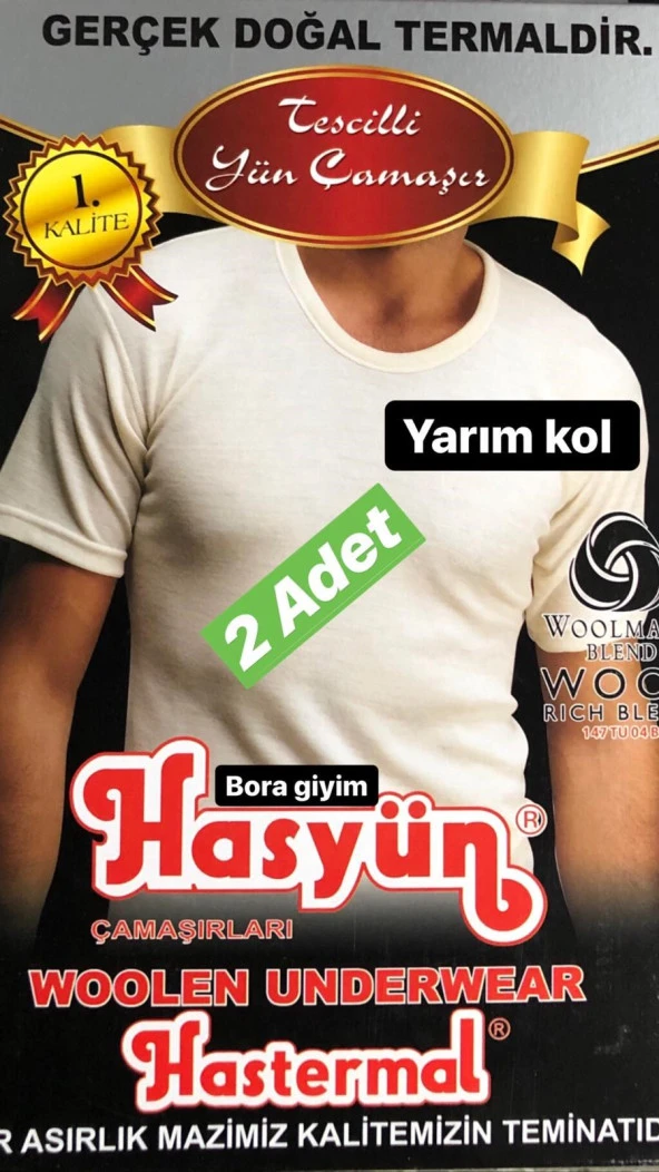 Hasyün Erkek Kısa Kol Fanila Yün içlik Termal içlik 2 ADET