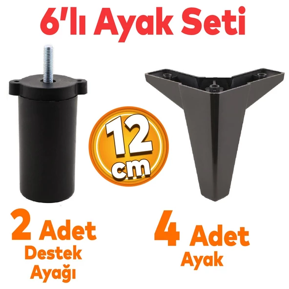 Sedir 6'lı Set Mobilya Tv Ünitesi Çekyat Koltuk Kanepe Destek Ayağı 12 Cm Siyah Baza Ayakları M8