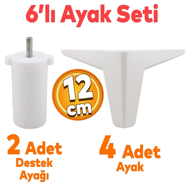 Sedir 6'lı Set Mobilya Tv Ünitesi Çekyat Koltuk Kanepe Destek Baza Ayağı 12 Cm Beyaz 17 Ayakları