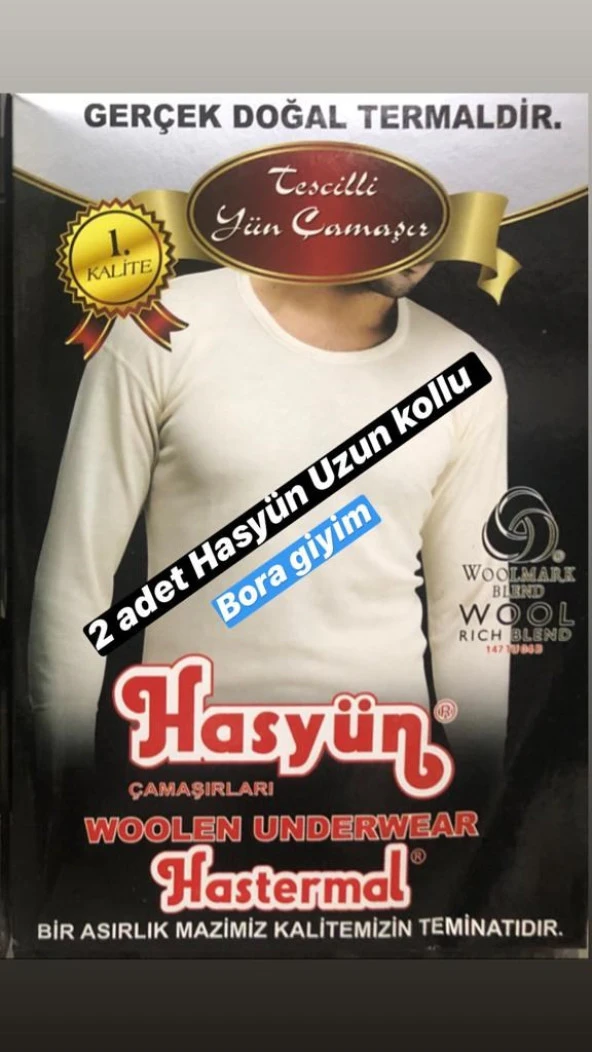 Hasyün Erkek Uzun Kollu Fanila Yün İçlik Termal İçlik 2 Adet