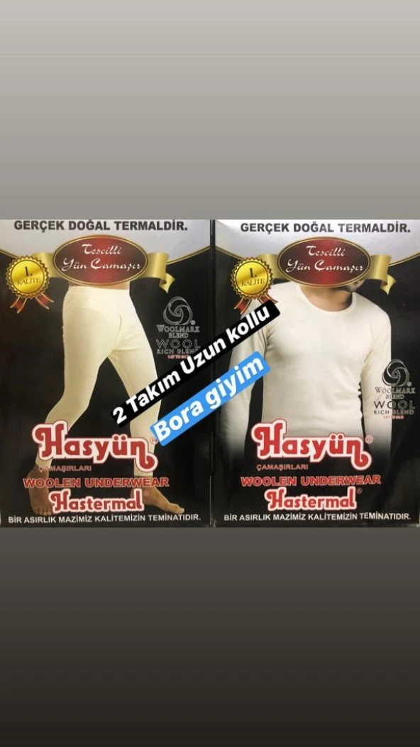 Hasyün Erkek Uzun Kollu Don Takım Yün İçlik Termal İçlik 2 Takım