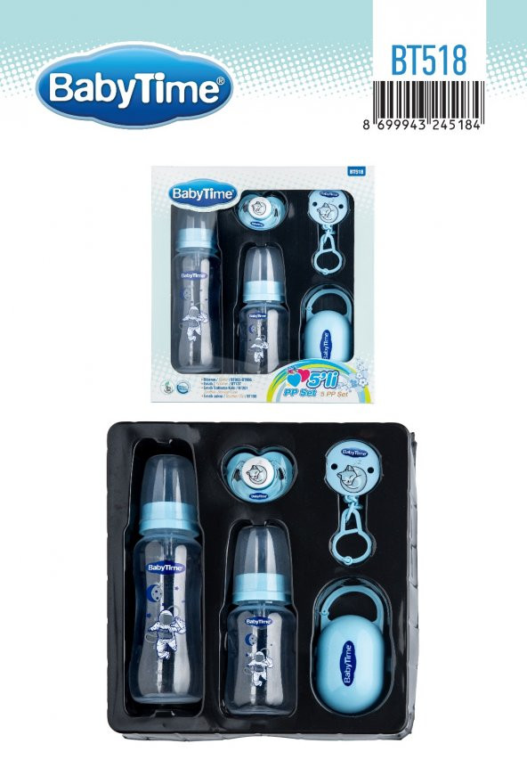BabyTime BT517 5'li Cam Biberon Seti Mavi - 2