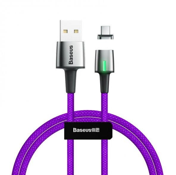 Baseus CATXC-A05 Zinc Magnetic USB Kablo Şarj USB Type-C Başlık 3.0A 1 m - Mor