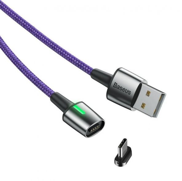 Baseus CATXC-A05 Zinc Magnetic USB Kablo Şarj USB Type-C Başlık 3.0A 1 m - Mor - 4