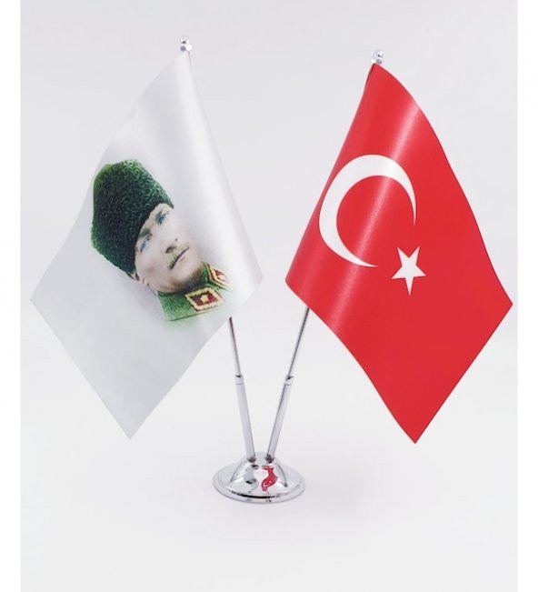 Çiftli Atatürk Kalpaklı Masa Bayrağı