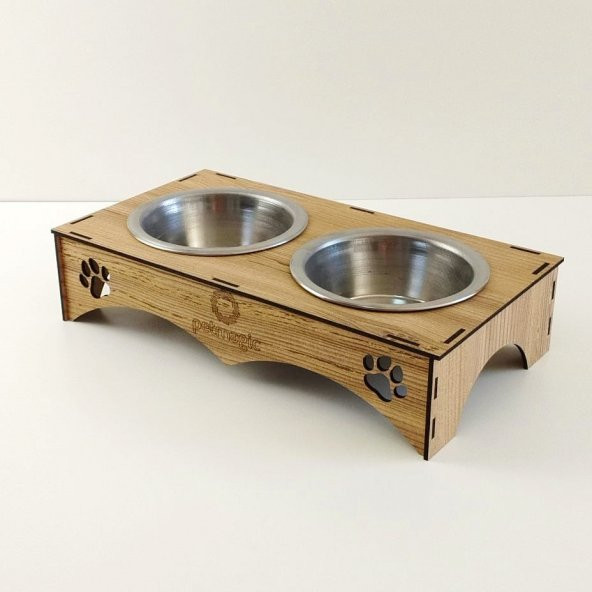 Petmagic 2li Mama Kabı ikili Ahşap-Çelik Mama Kabı Çam Rengi - Resim 2