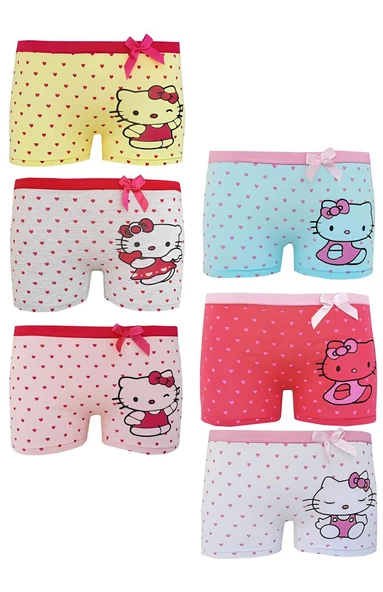 Dode Flora Neyl Kız Çocuk Karışık Kedicik Desenli Likralı Pamuklu 6 lı Paçalı Boxer