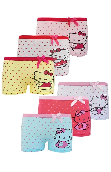 Dode Flora Neyl Kız Çocuk Karışık Kedicik Desenli Likralı Pamuklu 6 lı Paçalı Boxer - 2