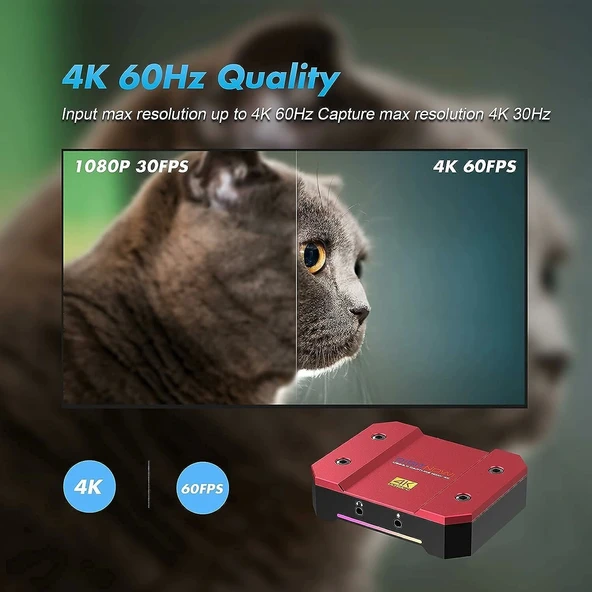DIGITNOW USB Video Yakalama Kartı 4K/60Hz HDR10 Sıfır Gecikmeli - Kırmızı - 3