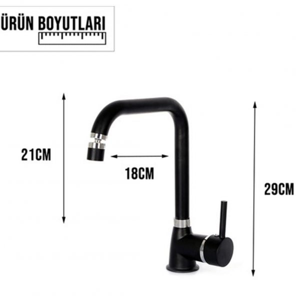 Venita Vera Siyah Mutfak Evye Bataryası Pirinç 360° Oynar Başlıklı - 2