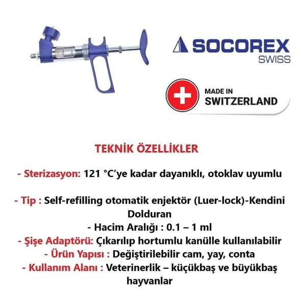 Socorex Rumi Otomatik Enjektör - Şişe Adaptörlü 0.1-1 ml - Resim 2