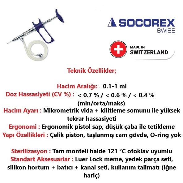 Socorex-187 Otomatik Hortumlu Enjektör 0.1-1 ml - Resim 2