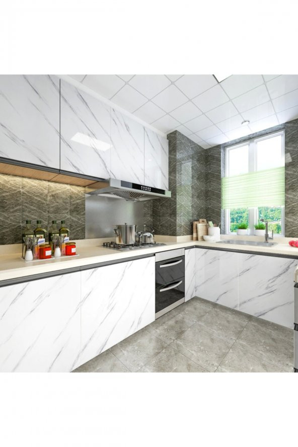 5 Mt Mermer Desenli Kendinden Yapışkanlı Su Geçirmez Tezgah Masa Mutfak Banyo Dekor Folyosu Sticker